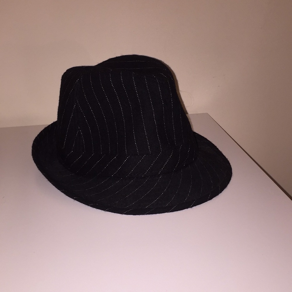 Black Wool fedora with thin white stripes